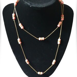 J.Crew salmon Colored Beaded Long Goldtone Necklace